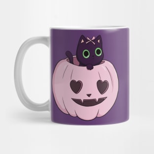 pink pumpkin black cat heart halloween coquette dollette Mug